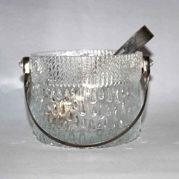 Vintage MCM French Crystal Ice Bucket with Silver Plated Ice Tongs | Teardrop - Picture 1 of 16